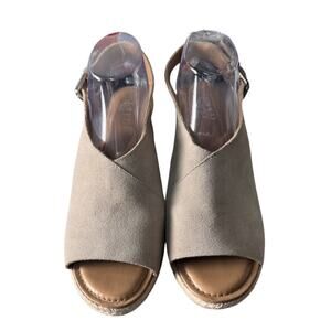 Franco Sarto Womens 10M Cork Wedge Sandals Julien Beige Leather Suede Peep Toe